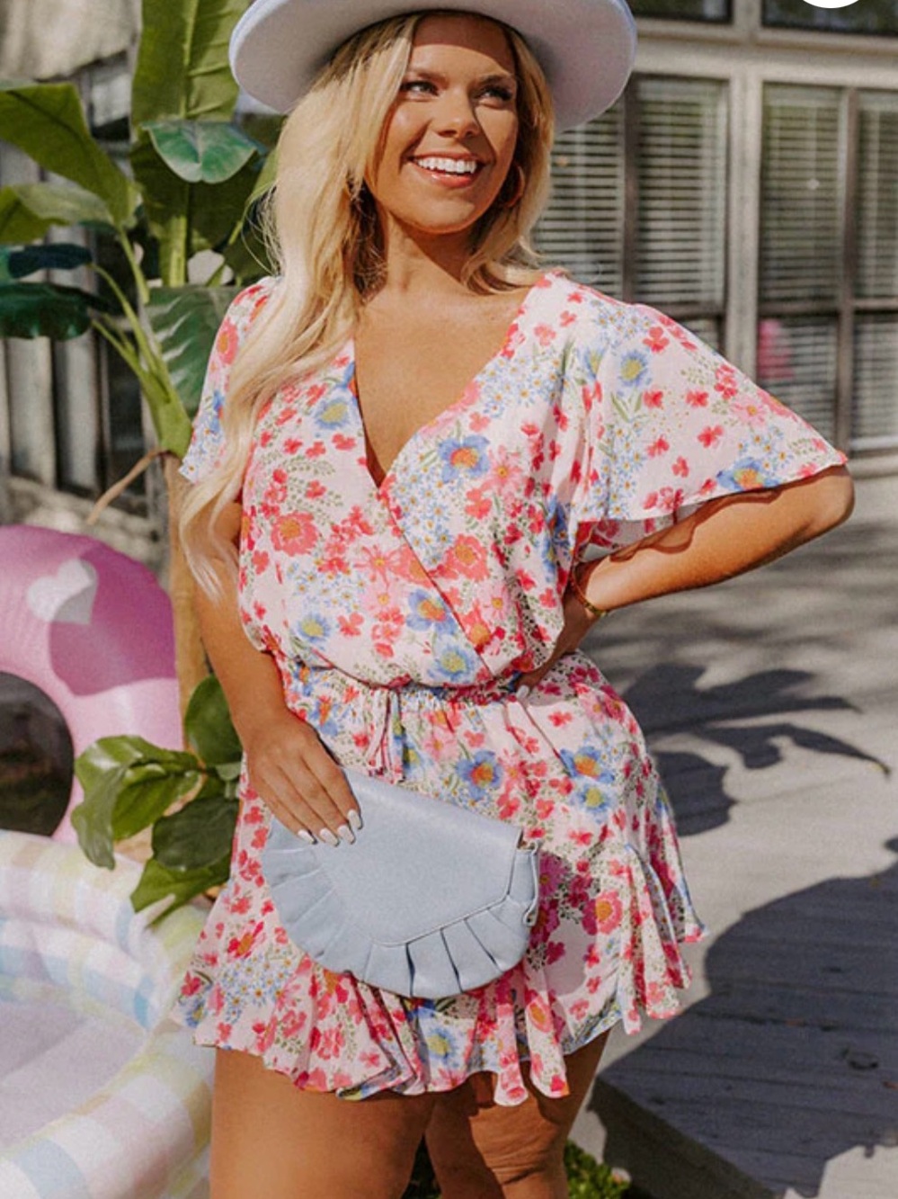 Sugarlips Pink Floral Wrap Ruffle Mini Dress